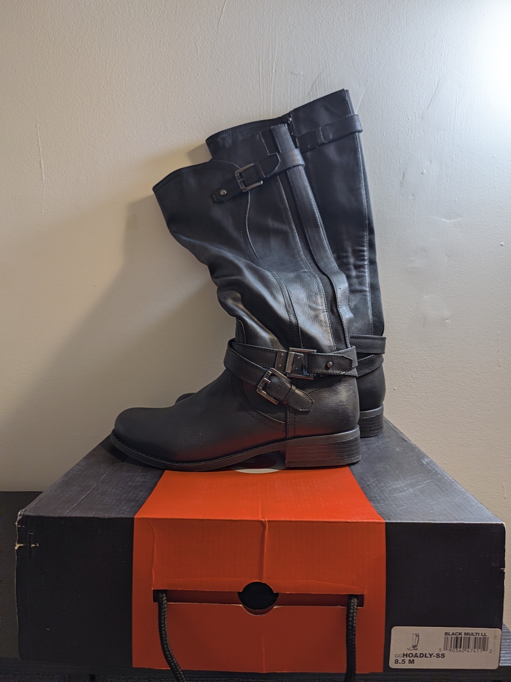 Guess Black Leather Women’s Mid-Calf Buckle Boots